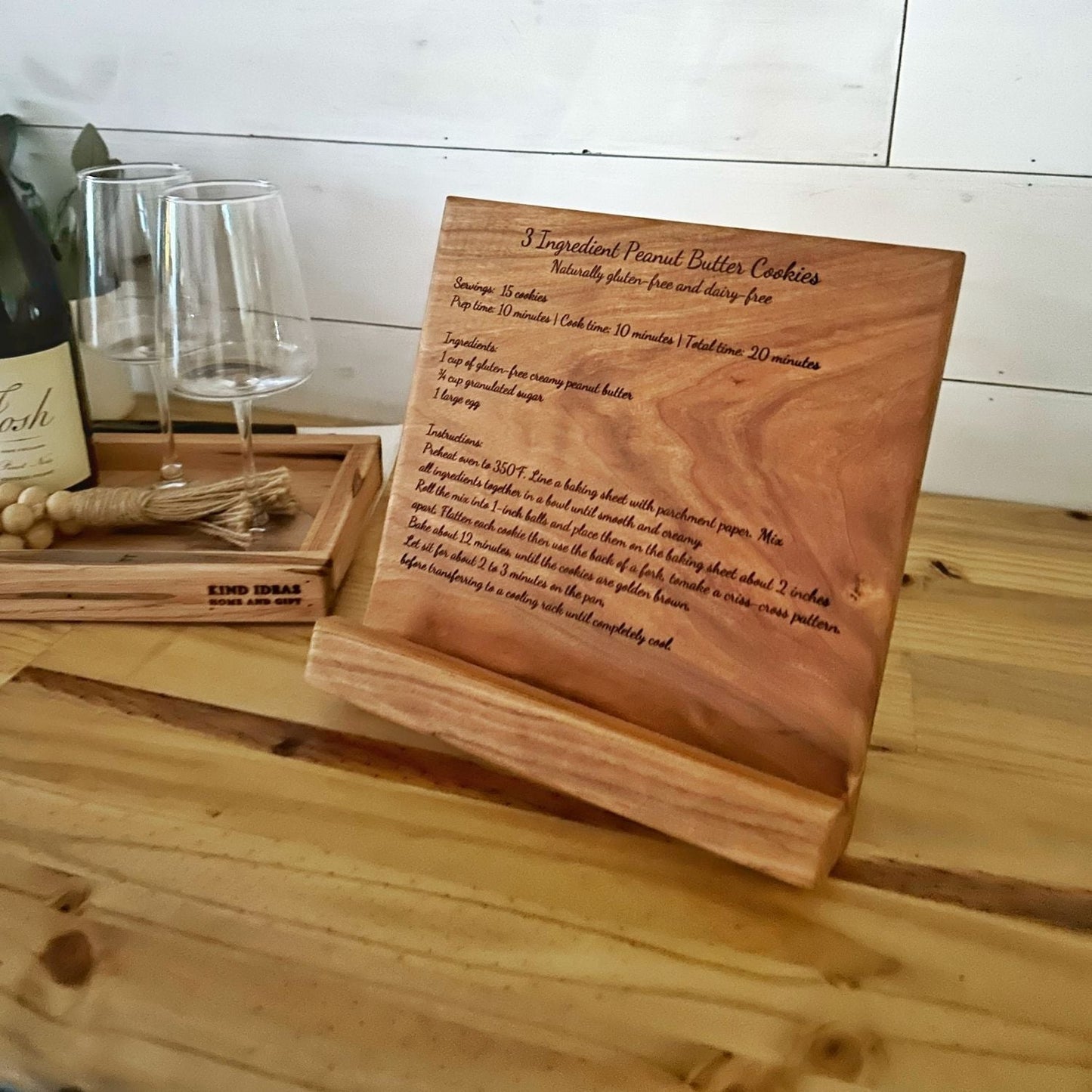 cookbook holder with recipe engraved on it