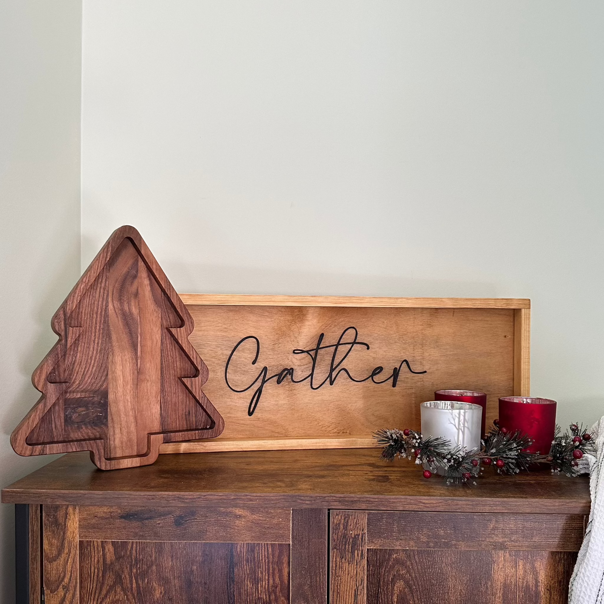 Christmas tree charcuterie board, holiday serving tray, festive wooden charcuterie board