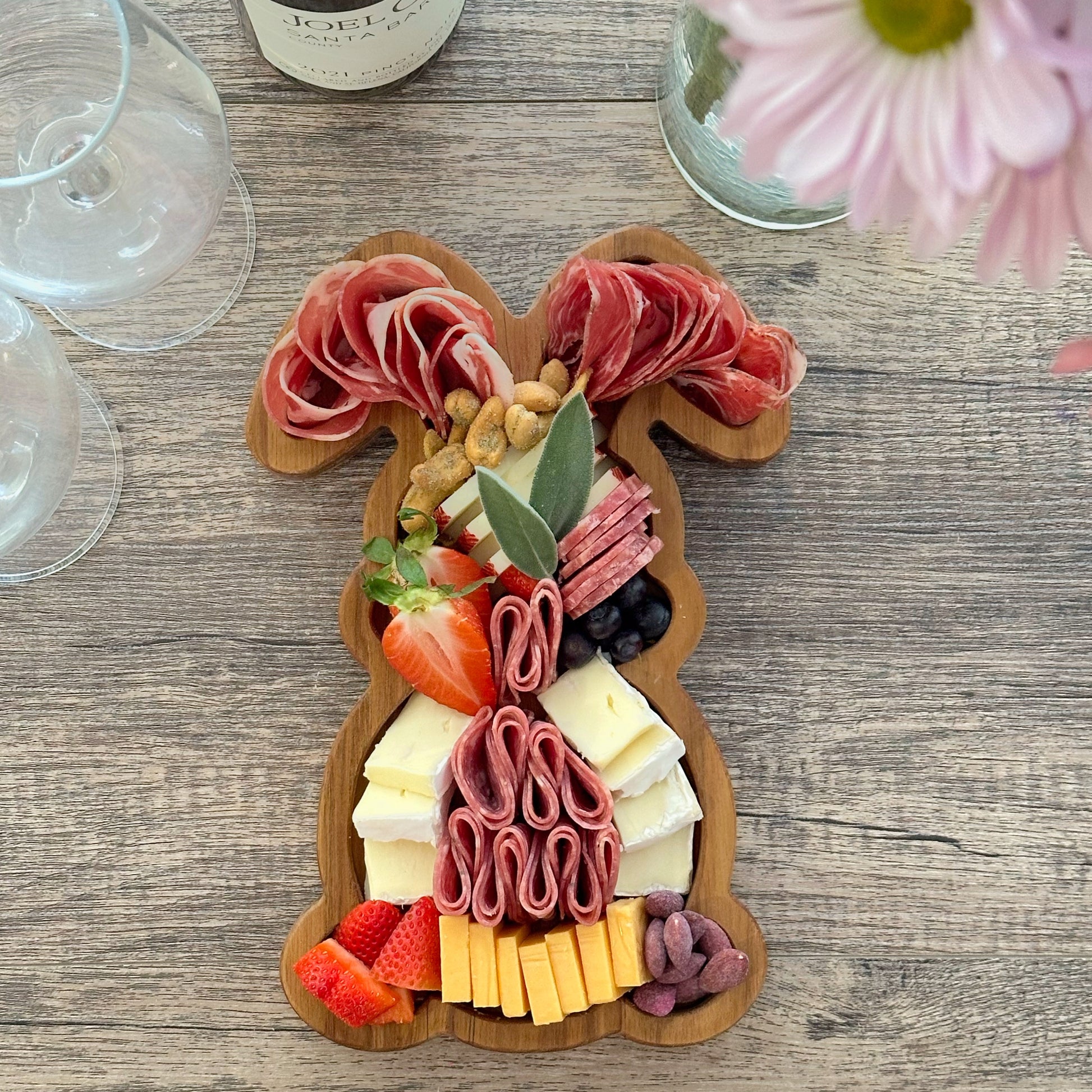 Easter bunny shaped charcuterie board