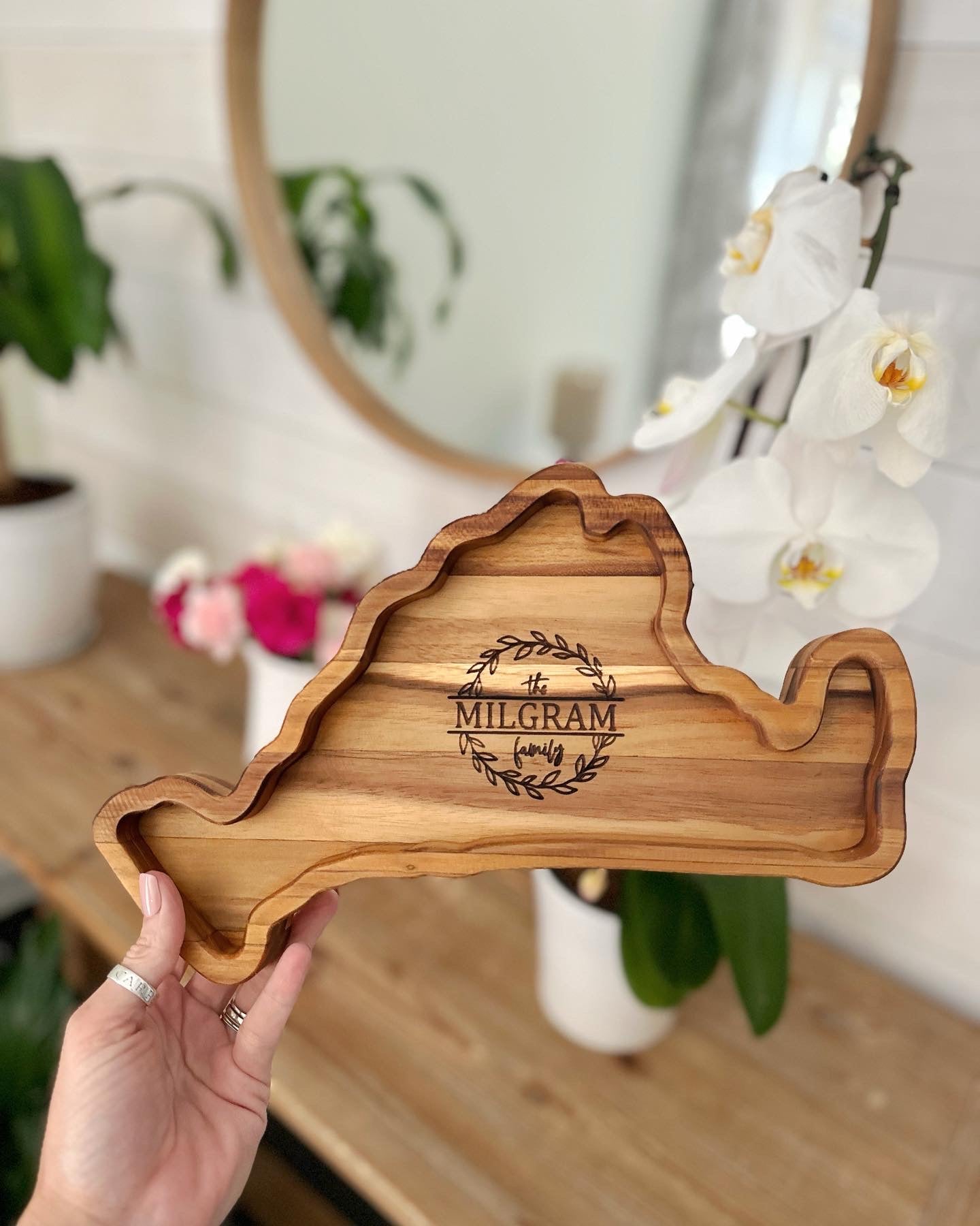 Rustic Martha's Vineyard Shaped Wooden Tray 12"