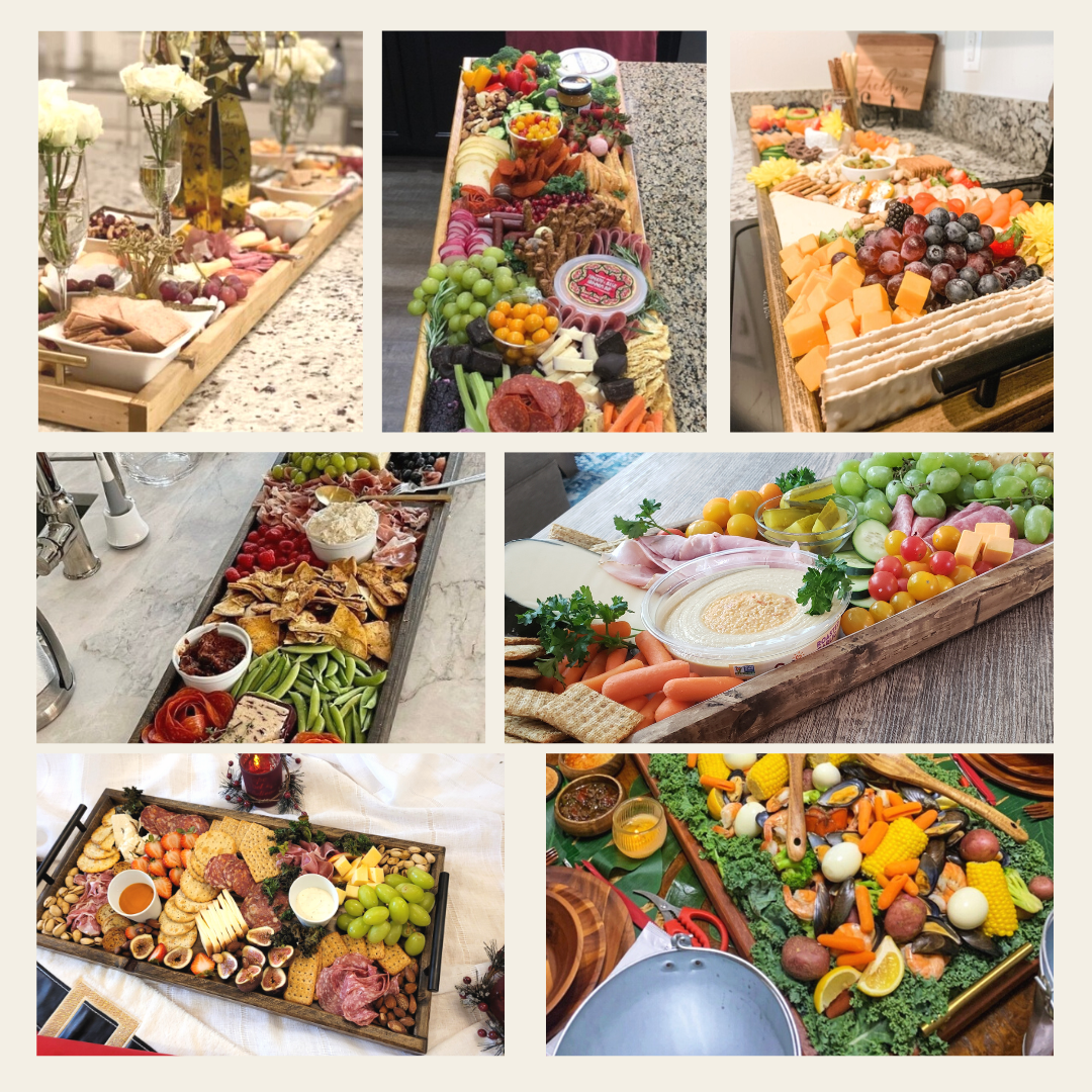 A statement piece wooden charcuterie board, the focal point of any gathering