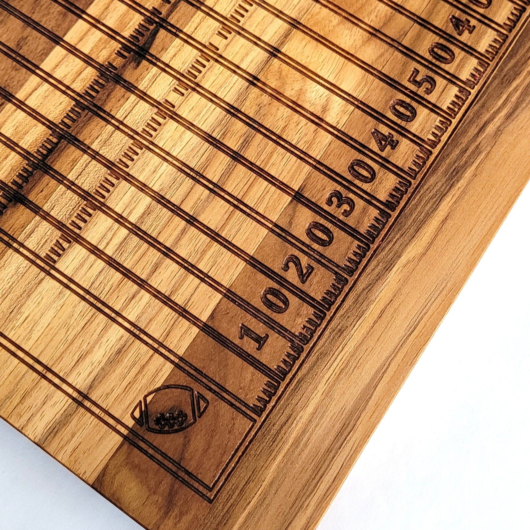 cutting board with footbal field engraved
