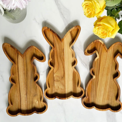 Spring Easter Bunny-Shaped Wooden Charcuterie Board
