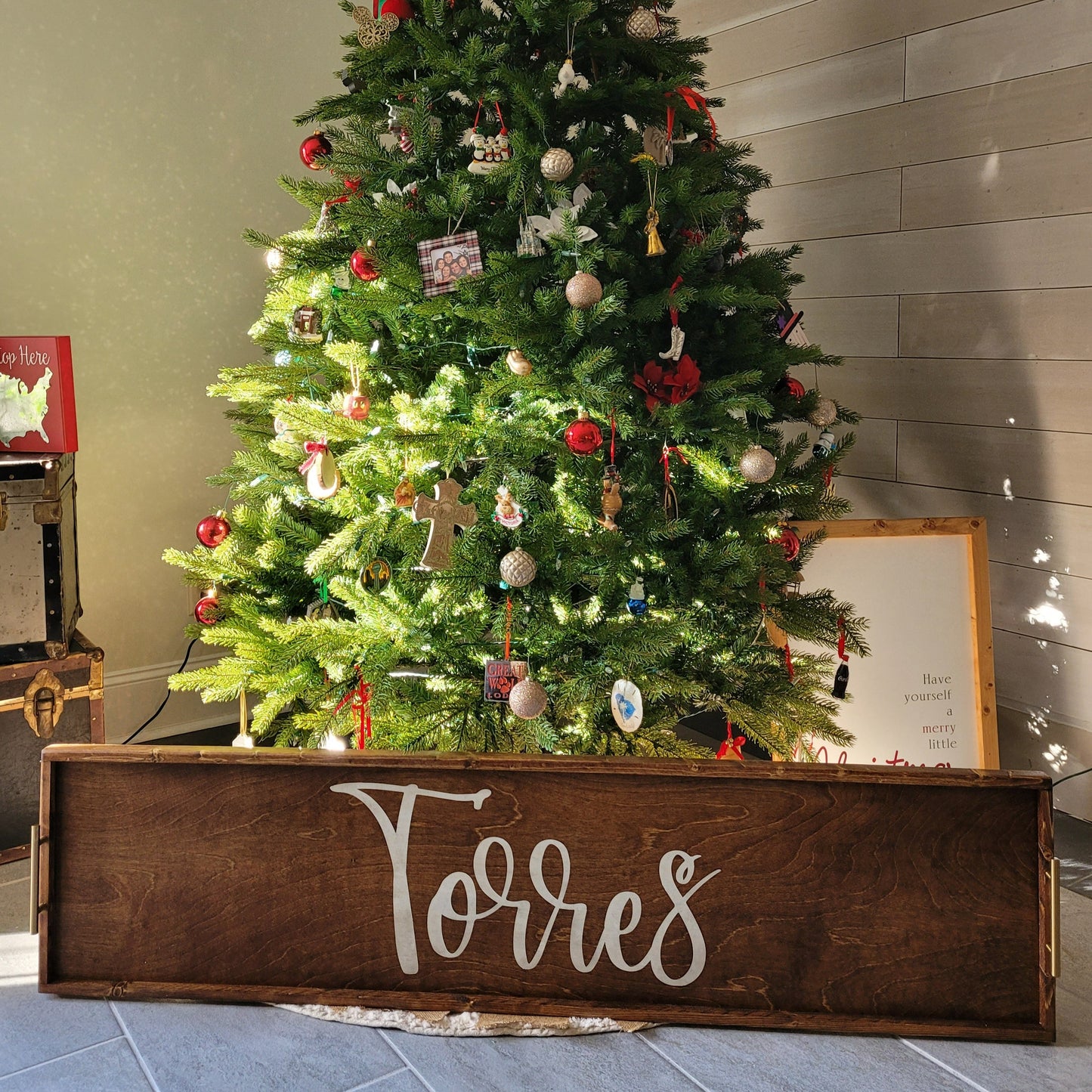 large serving tray made of wood, personalized with last name