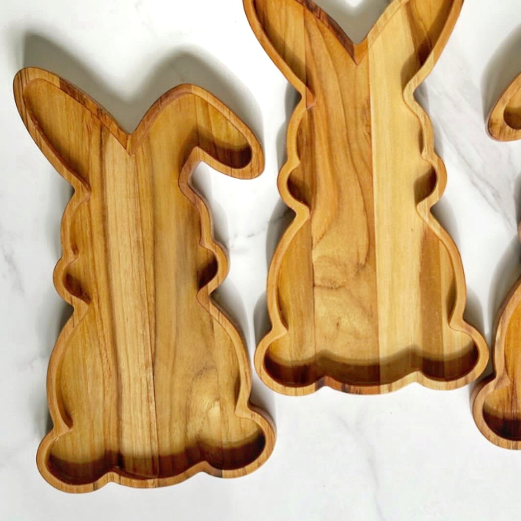 Spring Easter Bunny-Shaped Wooden Charcuterie Board