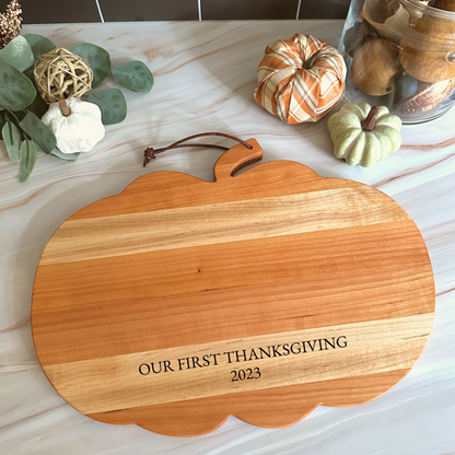 personalized pumpkin-shaped tray, fall charcuterie board, seasonal cutting board