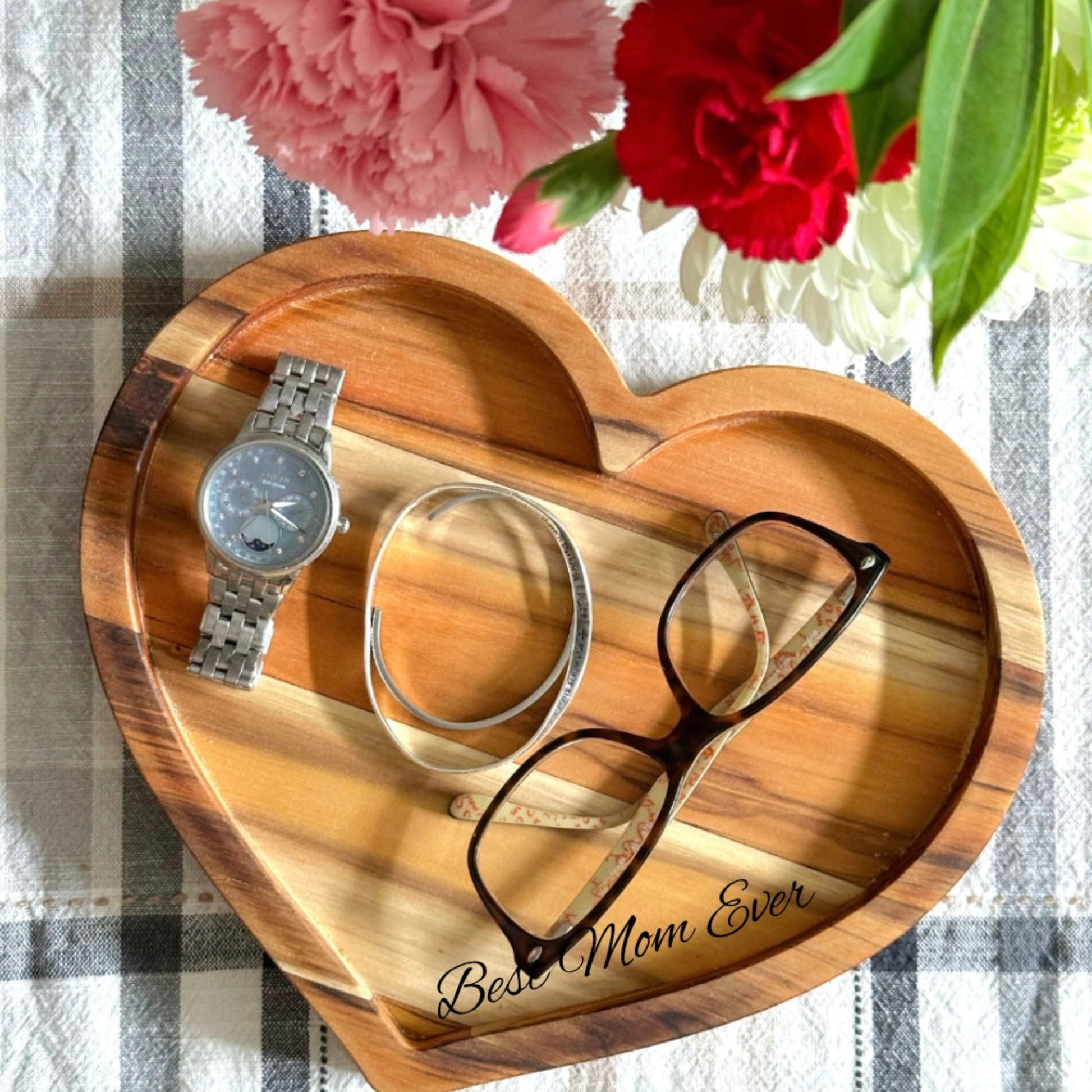 heart-shaped tray, personalized keepsake tray, custom heart charcuterie board