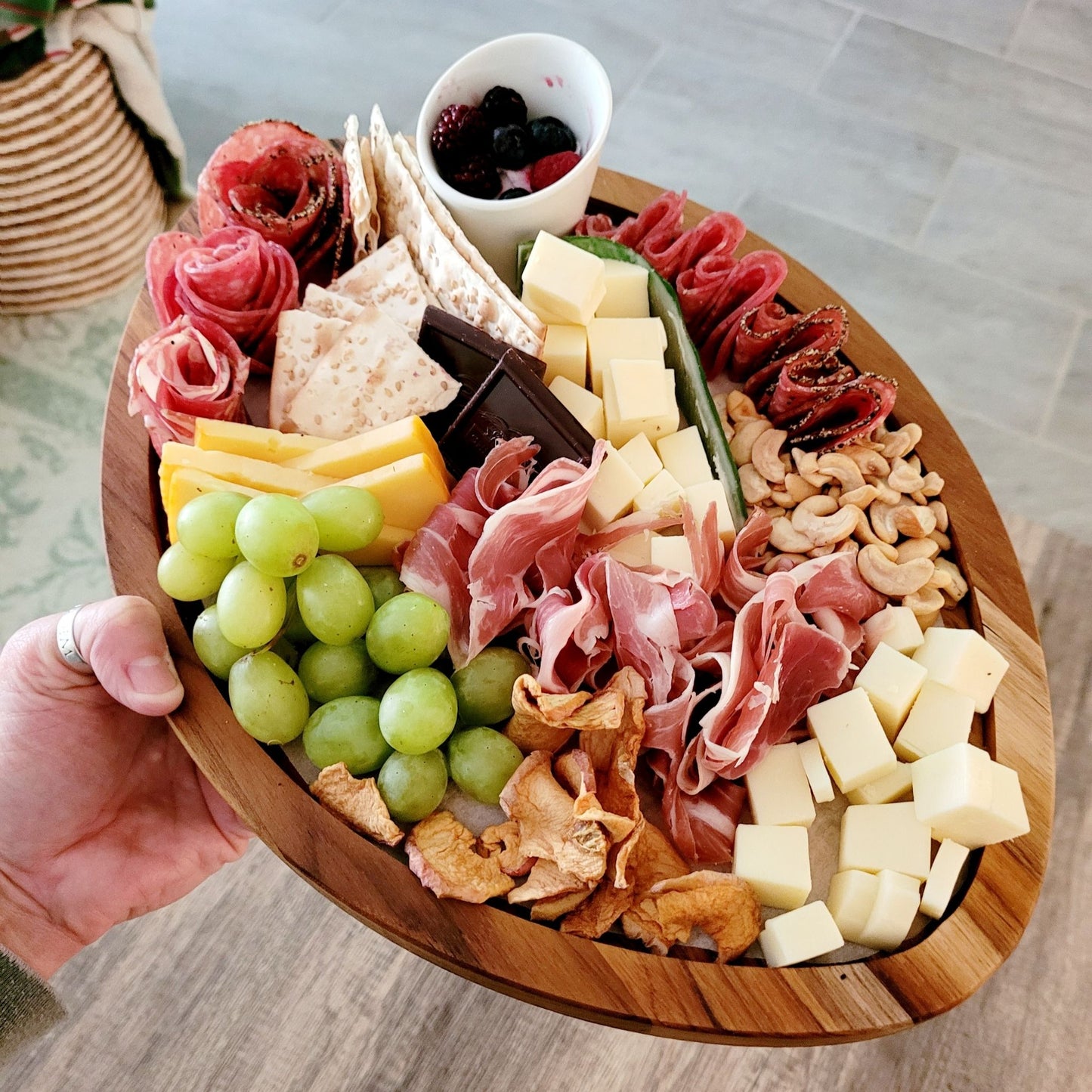 football shaped charcuterie board tray