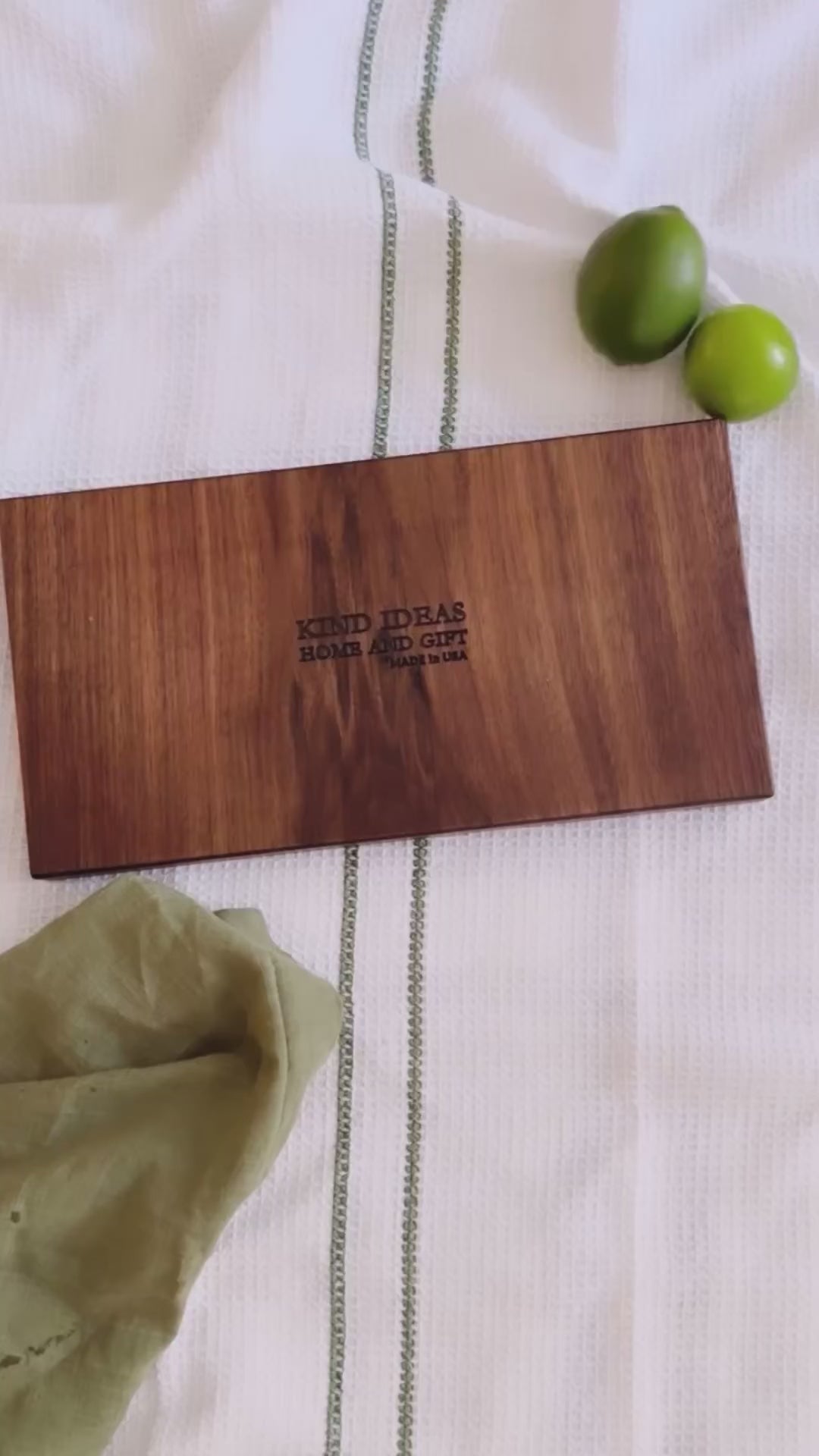 video of limes being cut on a mini cutting board, then the board is flipped and the other side is a tequila flight board