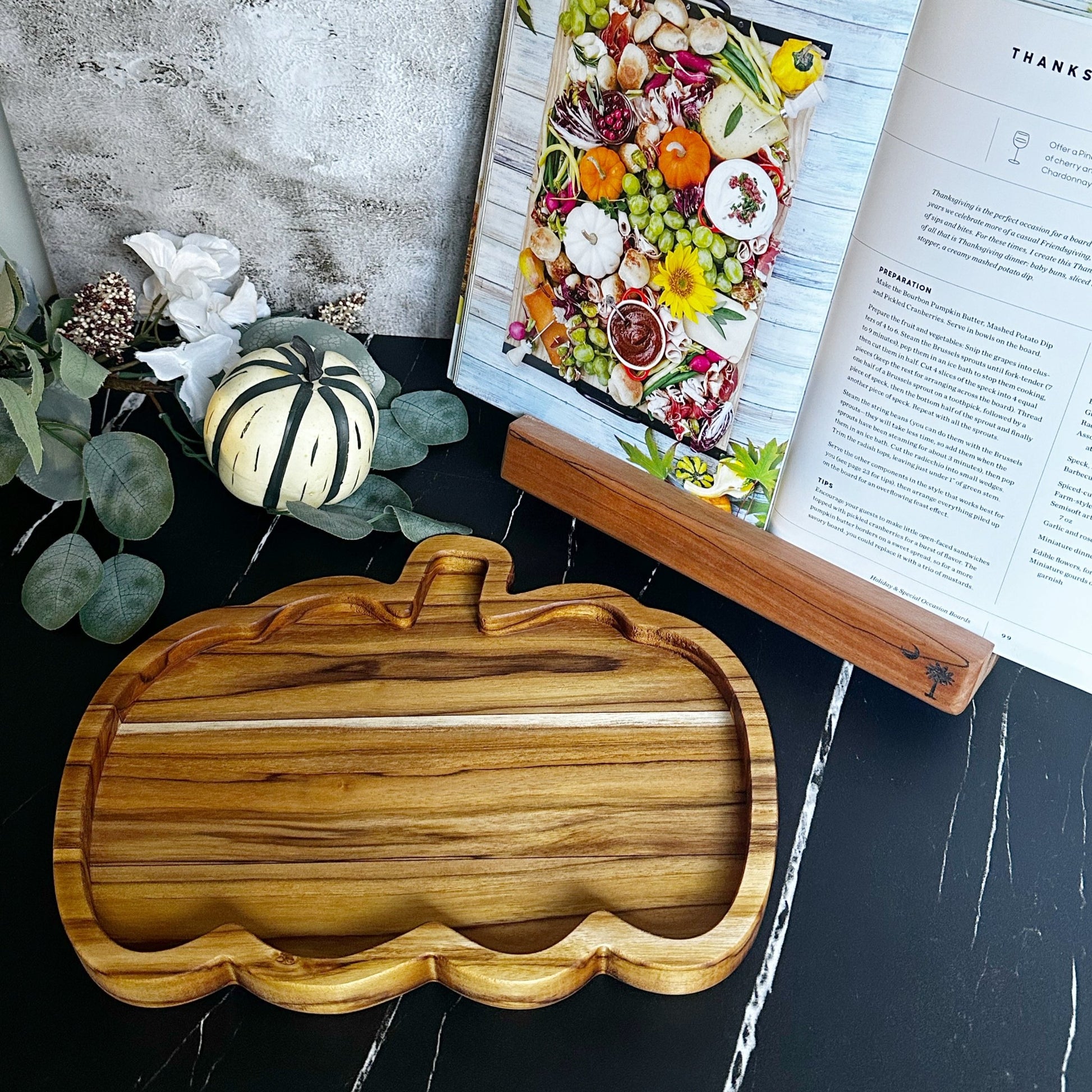 pumpkin shaped charcuterie board teakwood