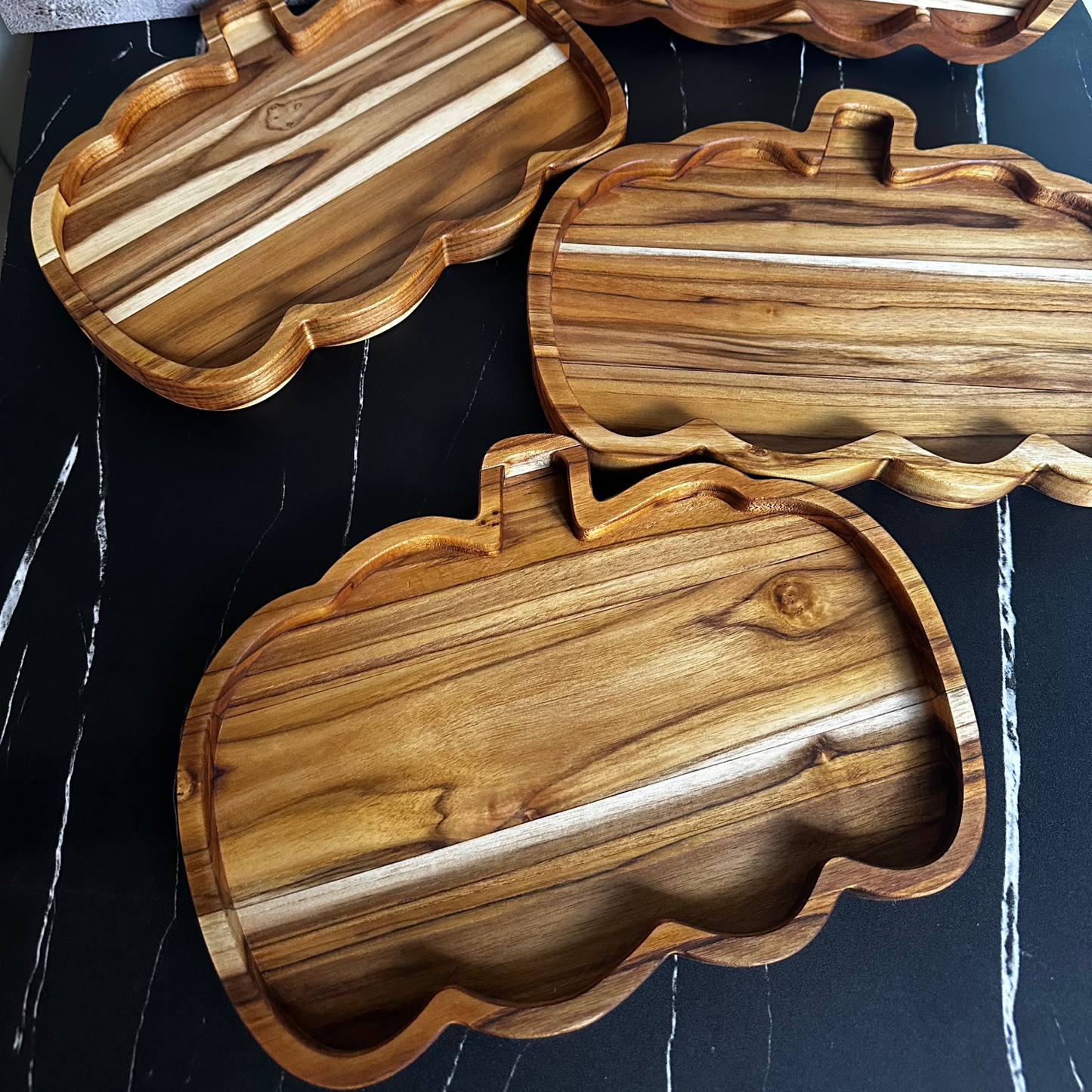 pumpkin shaped charcuterie board teakwood