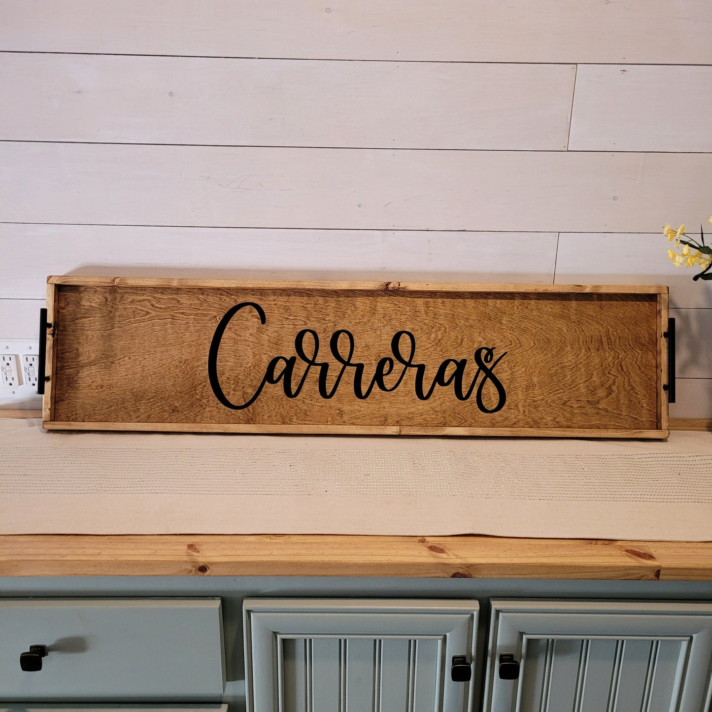 Personalized rustic wooden charcuterie board with family name