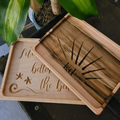two stylish and functional small maple wood charcuterie boards beach-themed personalized