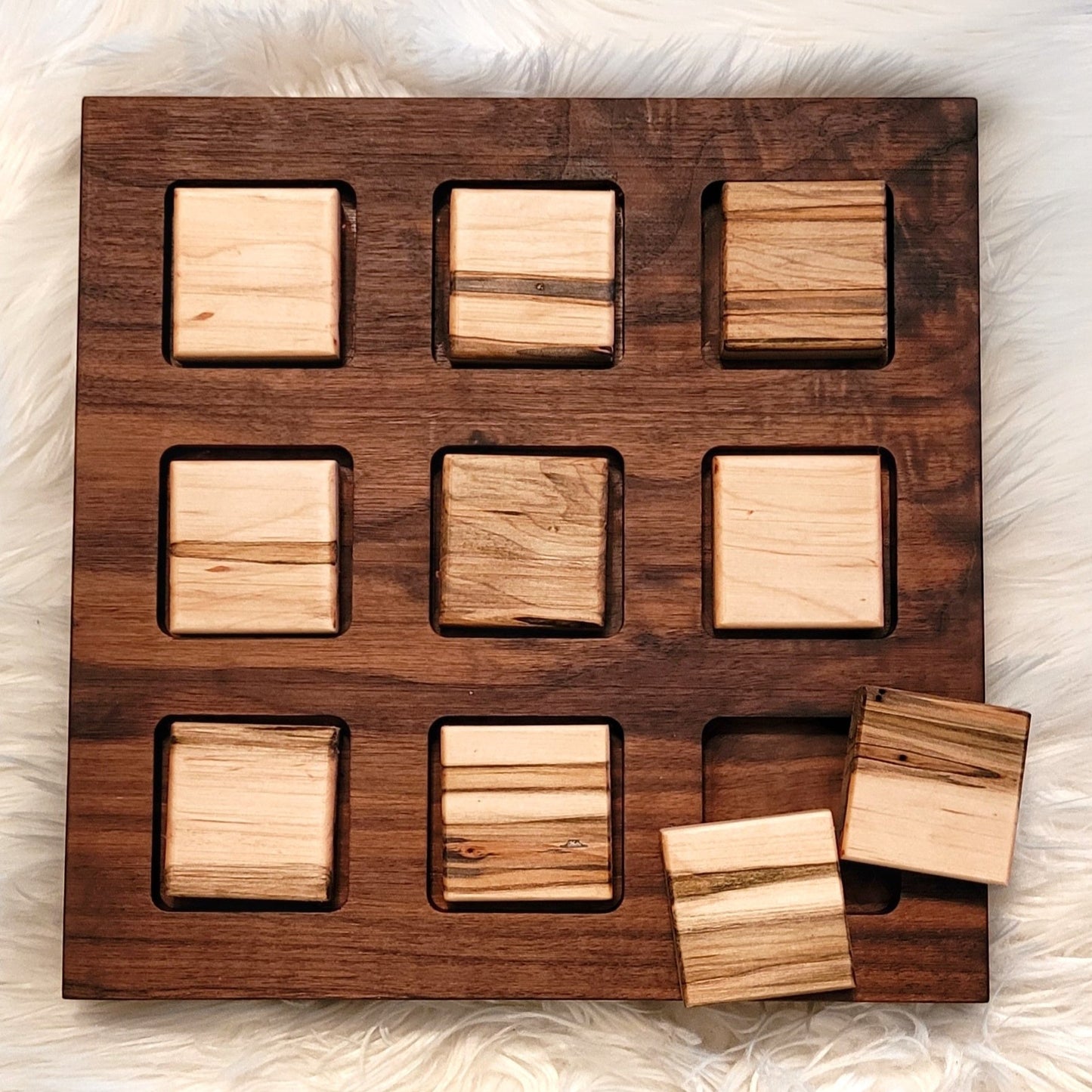 wooden handcrafted personalized tic-tac-toe set - add your name, initials or a custom design