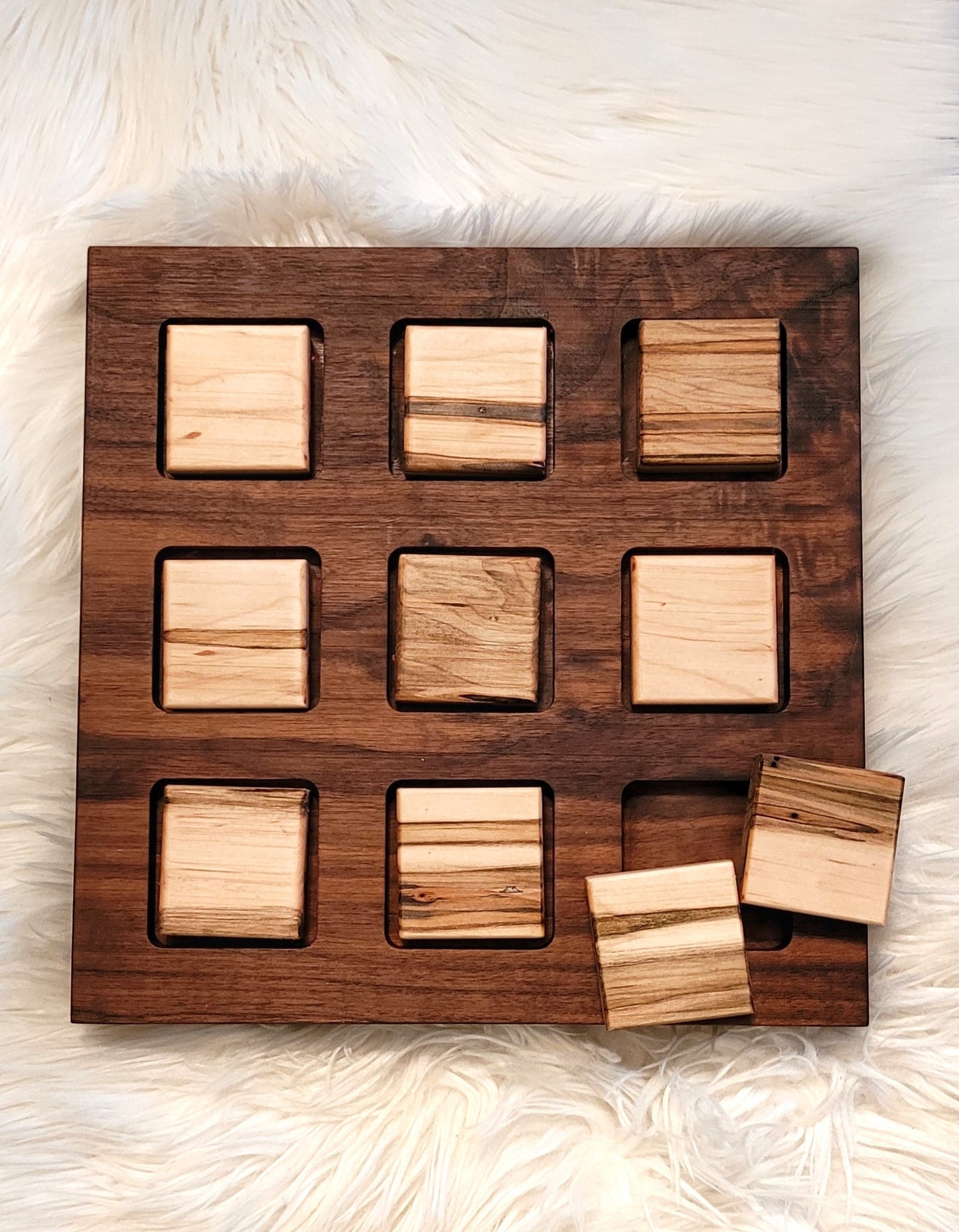 wooden handcrafted personalized tic-tac-toe set - add your name, initials or a custom design