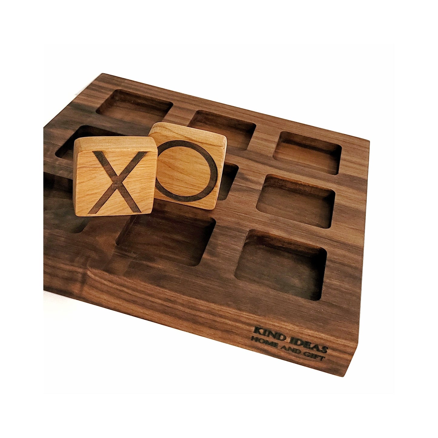 wooden handcrafted personalized tic-tac-toe set - add your name, initials or a custom design