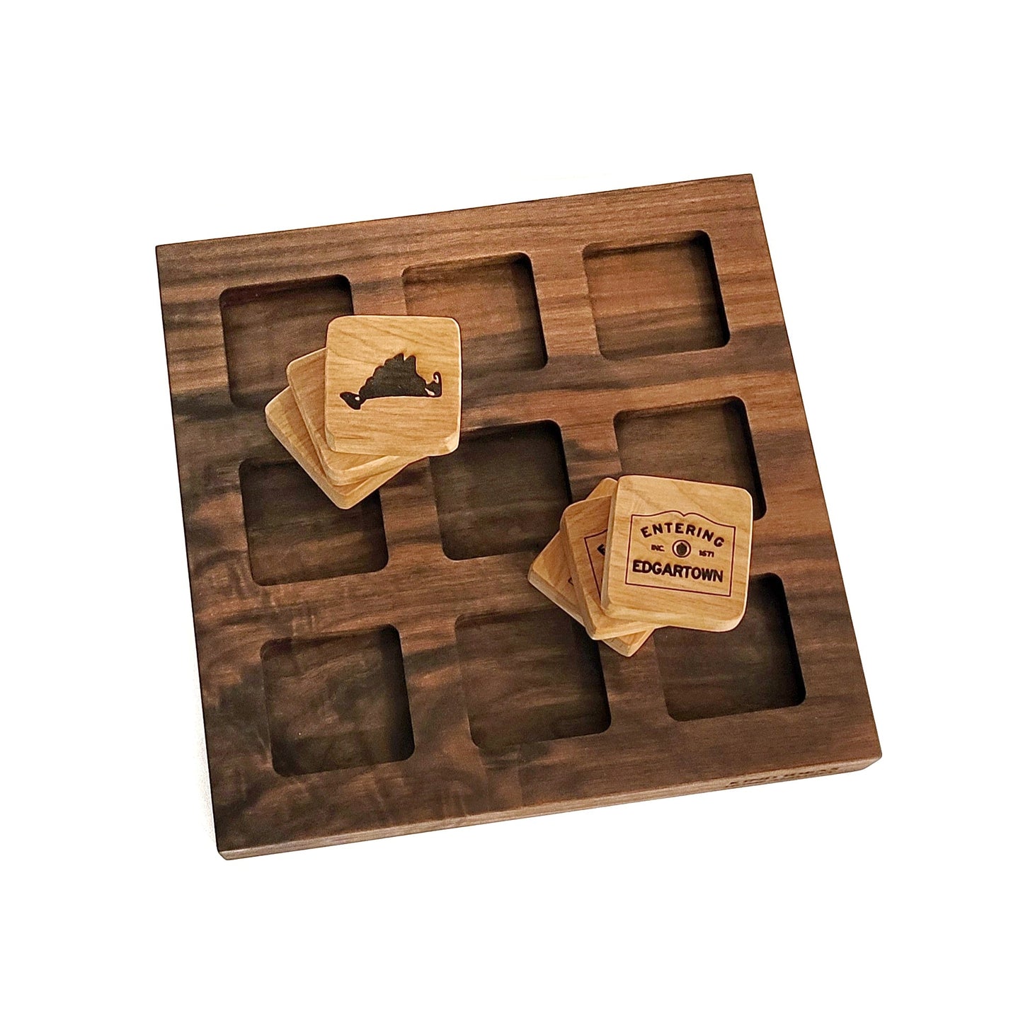 wooden walnut tic-tac-toe personalized