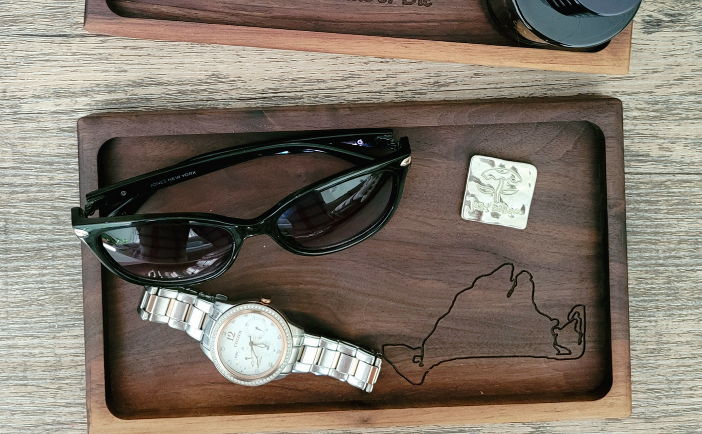 Martha's Vineyard Inspired catchall EDC tray, 10"x5.5" - walnut