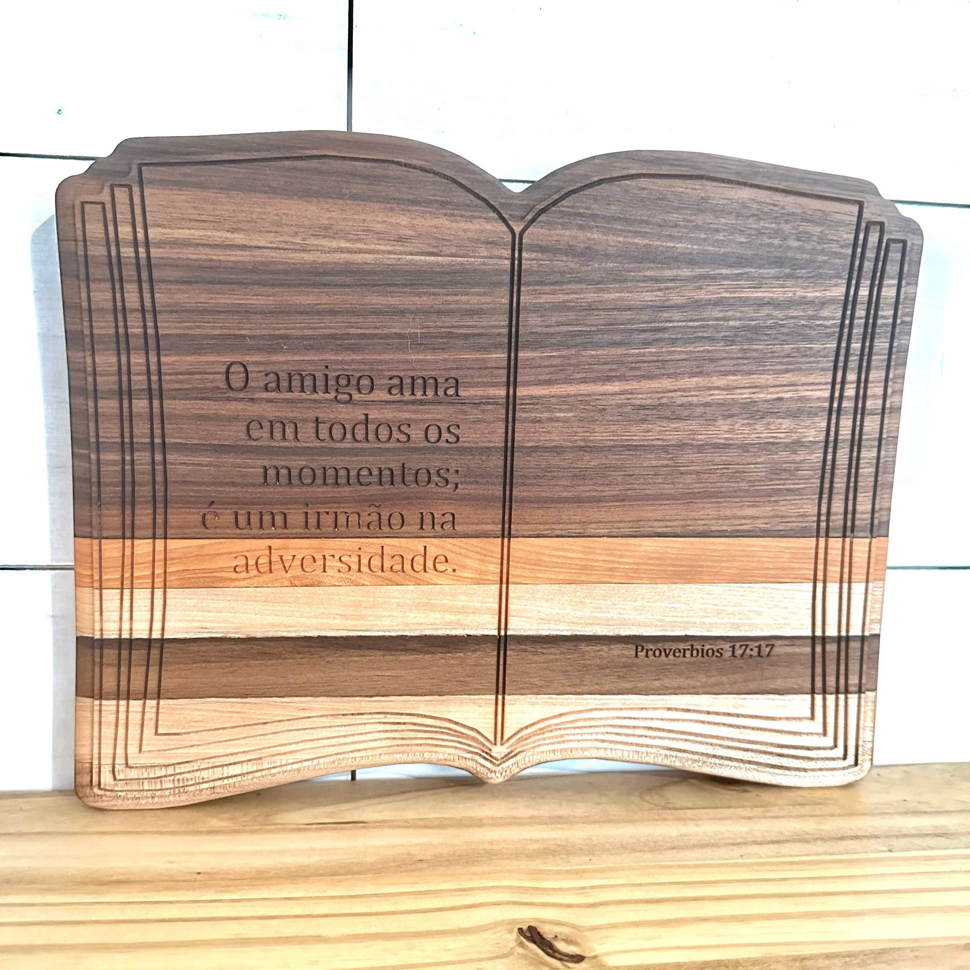book-shaped cutting board with personalized message