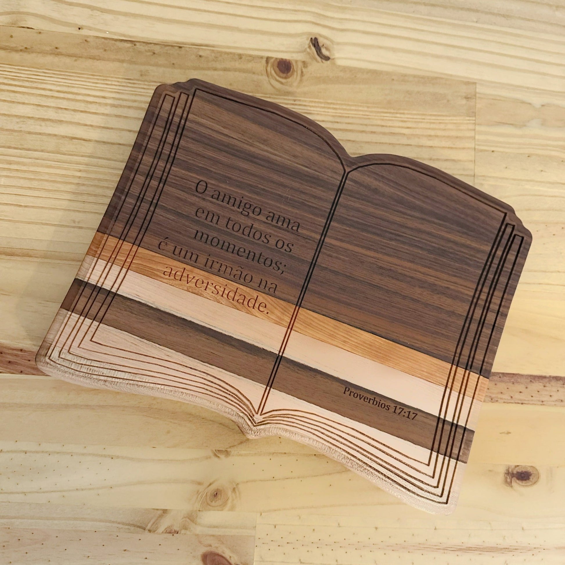 book-shaped cutting board with personalized message