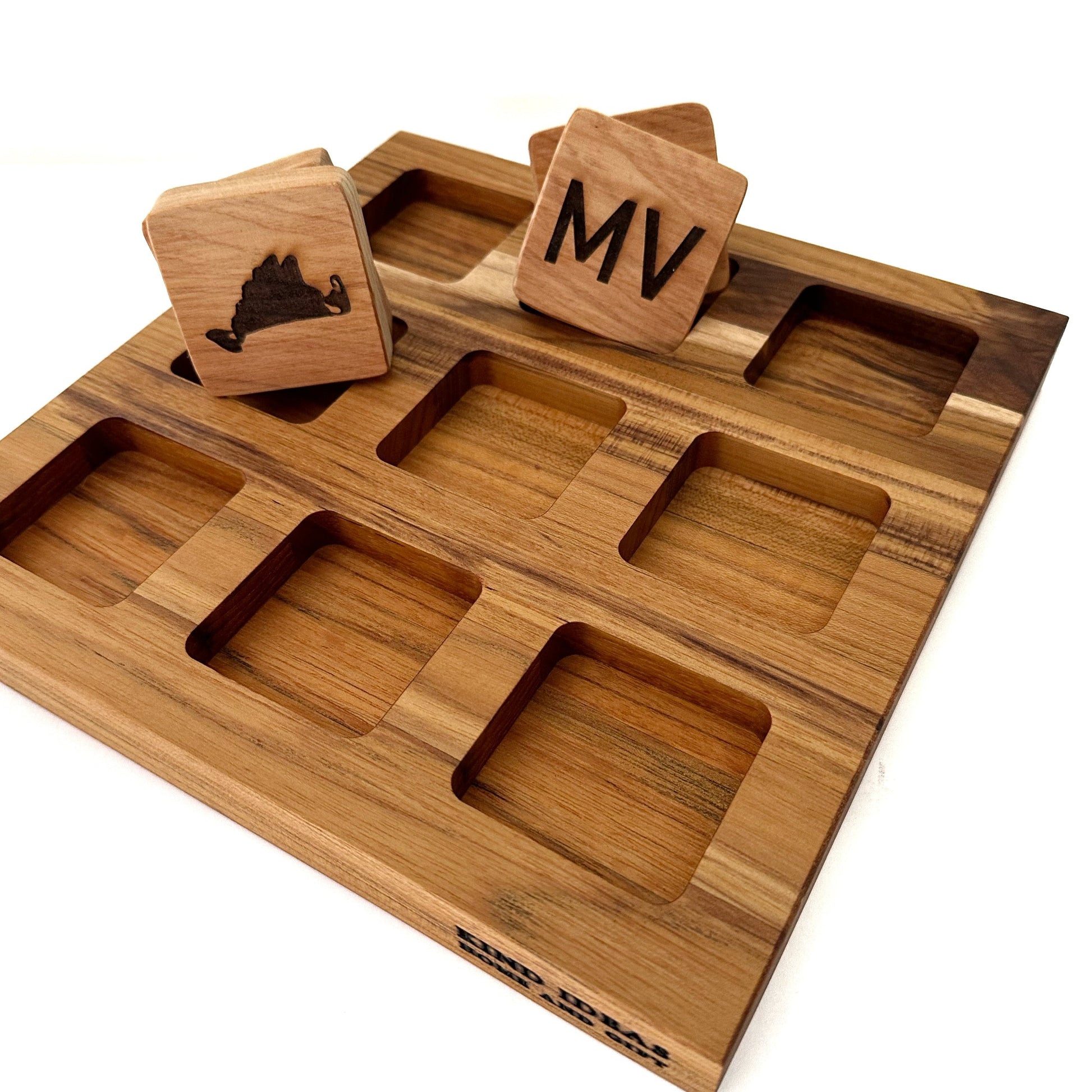 wooden handcrafted personalized tic-tac-toe set - add your name, initials or a custom design