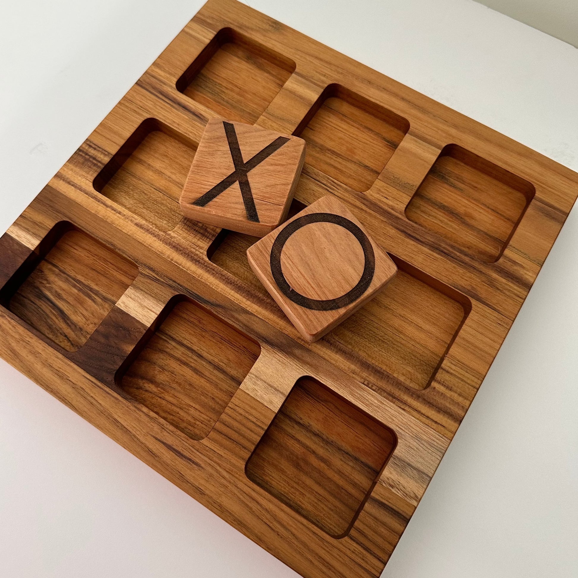 wooden handcrafted personalized tic-tac-toe set - add your name, initials or a custom design