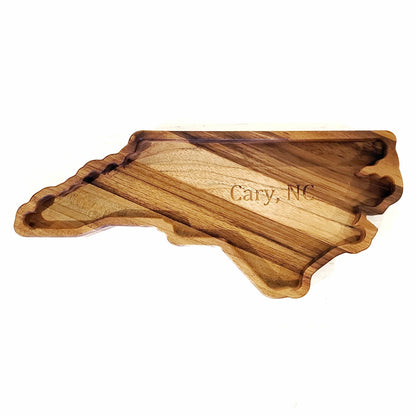 North Carolina state-shaped wooden charcuterie board, a perfect centerpiece for entertaining