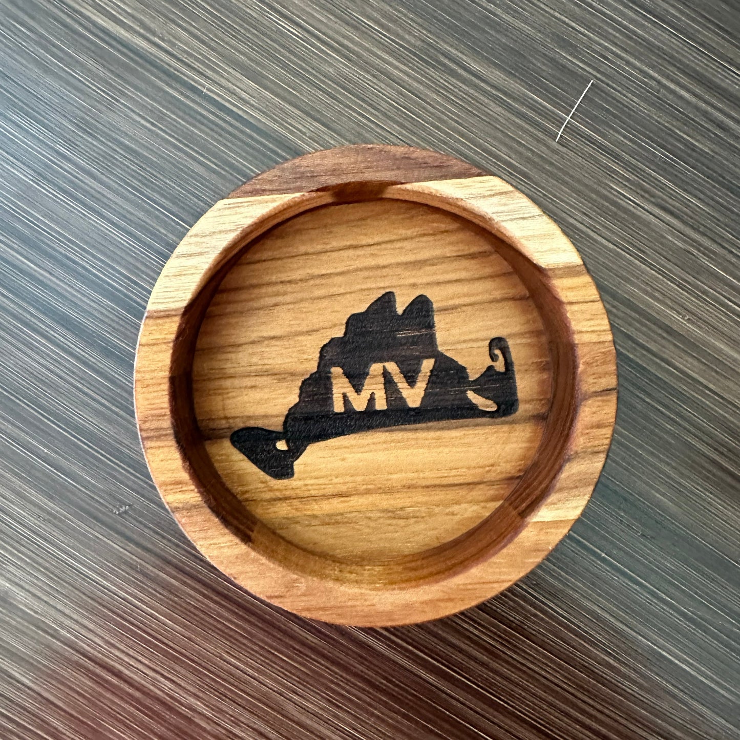 Mini wooden charcuterie bowl with engraved Martha's Vineyard design